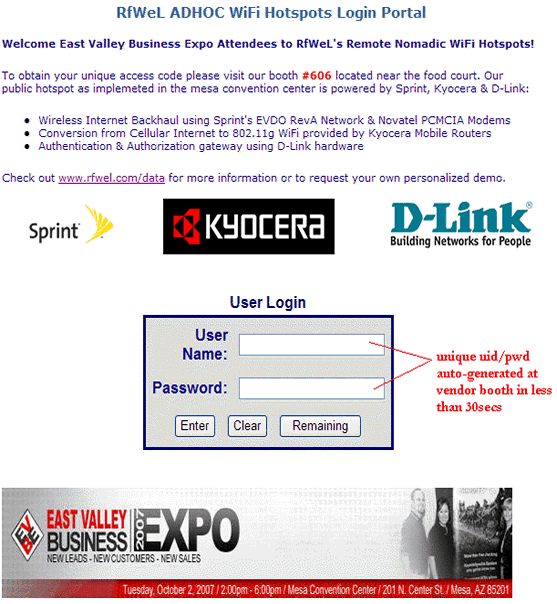 Demo of Public WiFi hotspot using Mobile Routers, Sprint EVDO & D-Link Internet Gateway