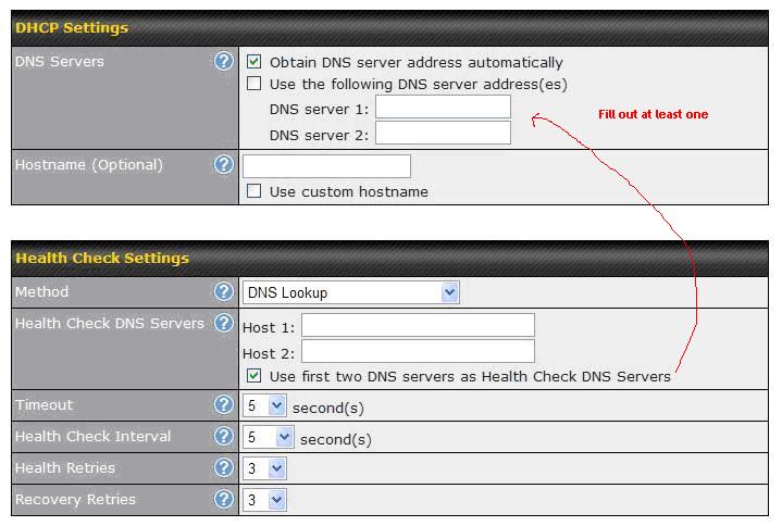 Pepwave DNS health check settings